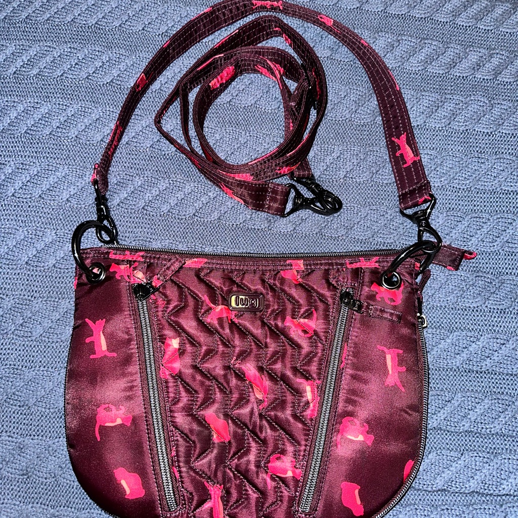 Lug Stylish Burgundy W/ Pink Cats Crossbody Bag